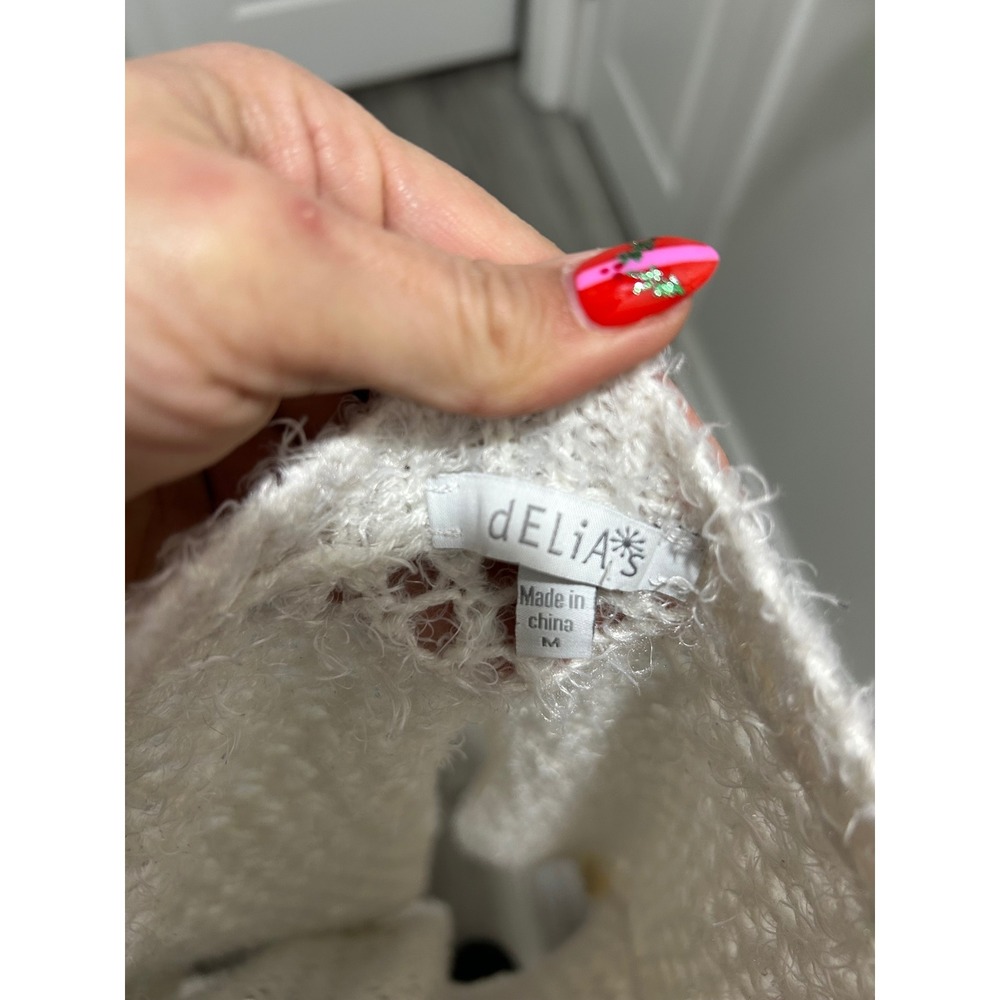 Delias Cream Crochet Knit Sweater Bow Back Long Sleeve Women's M - Picture 2 of 5